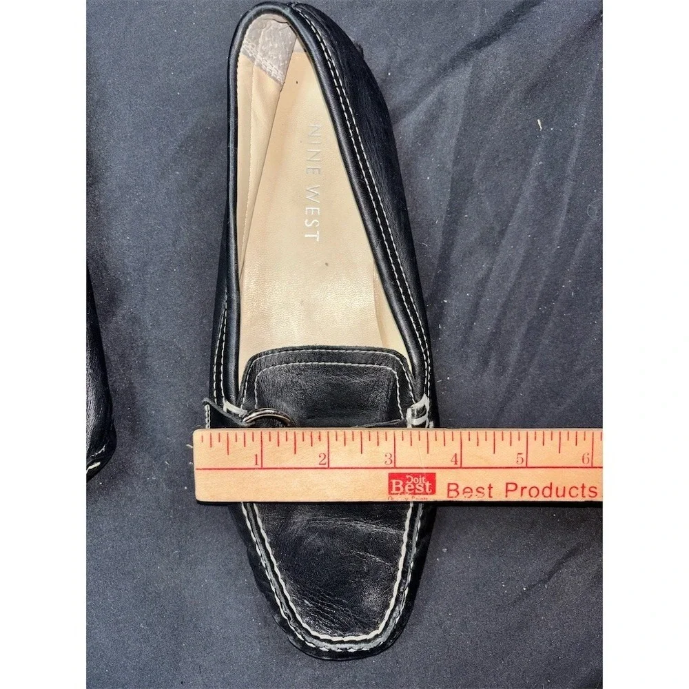 Nine West Womens Loafer Flats Black Slip-On Square Toe Buckle Detail 7 capsule